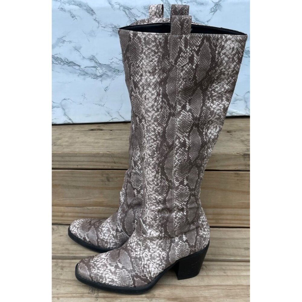Truffle collection Snake Print Knee-High Block Heel Boots With Side Zipper Sz 6 - Picture 6 of 13
